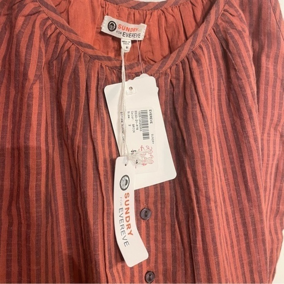 NWT Evereve Cami Sundry Tank Stripe Summer 100% Cotton Tank M Brick Terra Cotta - Picture 2 of 7